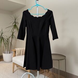 Women’s | Lulus Black Scalloped Skater Dress Half Sleeve | Size Small